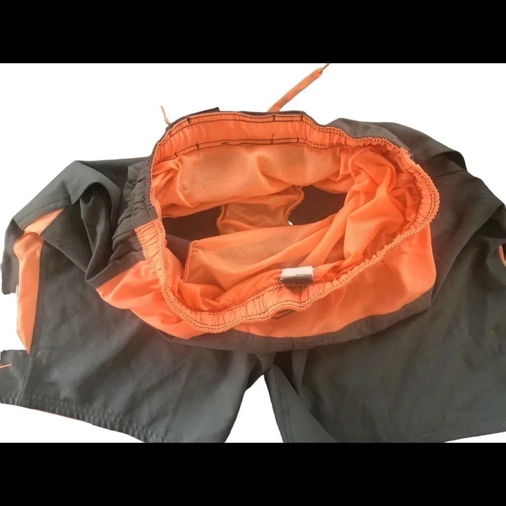 Nike Swim Trunks Sz. L With Inner Mesh Lining Drawstring Pocket Gray Orange